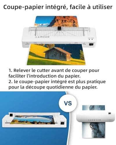 Plastifieuse A3 avec Coupe-Papier et Plastification Thermique & Froide | Parfaite pour Bureau & Ecole | Traits Ronds | A