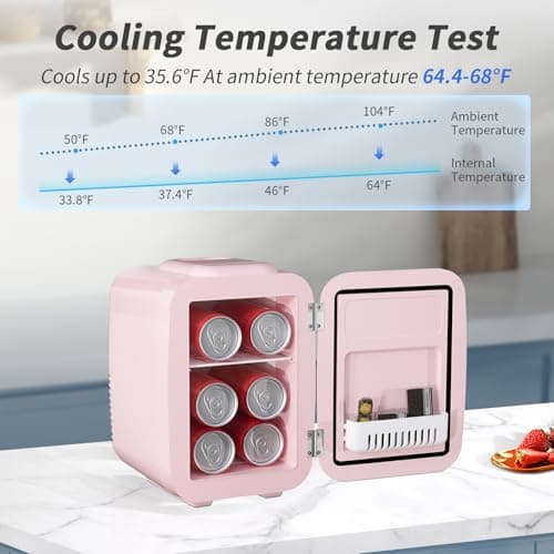 YASHE Mini Frigo de Chambre Thermoélectrique, Idéal pour Bureau et Dortoir, Rose - 4 Litres - Beauté, Nourriture, Boisso