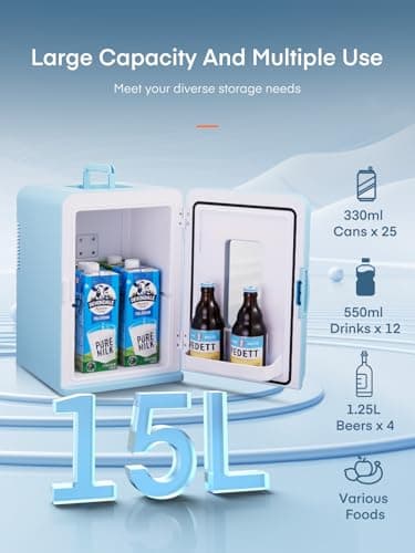 FOHERE Mini Frigo de Chambre 15L/21 Canettes | Fréquemment Acheté par les Voyageurs | Idéal pour les Voyages et les Camp