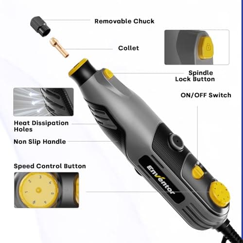 Outil Rotatif Enventor Mini 130W pour Professionnels, 206 Accessoires Inclus, 6 Vitesses Réglables, 10 000-35 000 tr/min