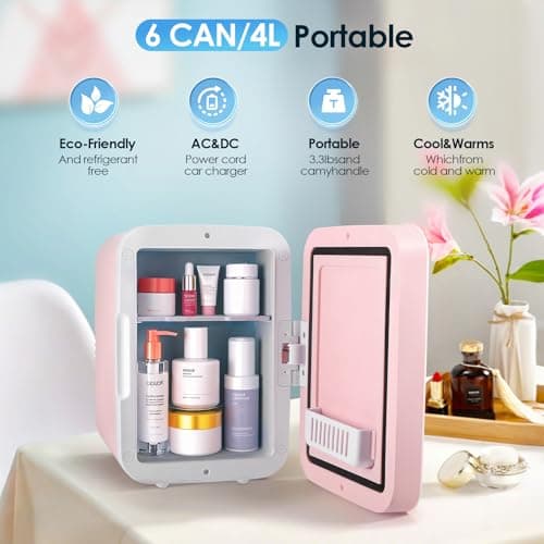 Mini Frigo pour Chambre, Petit Fr-igo Cosmetique avec Miroir LED, Frigo Voiture Thermoelectrique