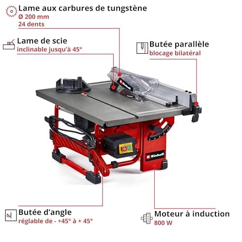 Einhell Scie circulaire sur table TC-TS 8 I 800 W Haute puissance Coupe précise Hommes et femmes Travail profesional Ave