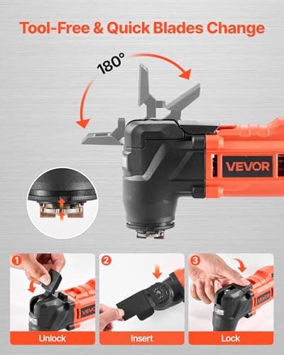 Outil multifonction VEVOR oscillant sans fil 20V pour professionnels en atelier et maison, 6 vitesses variables, angle o