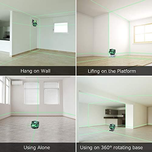 Kraumi Niveau laser 12 linges autonivelant 3x360° ligne horizontale et verticale faisceau laser vert 30M piles inclus