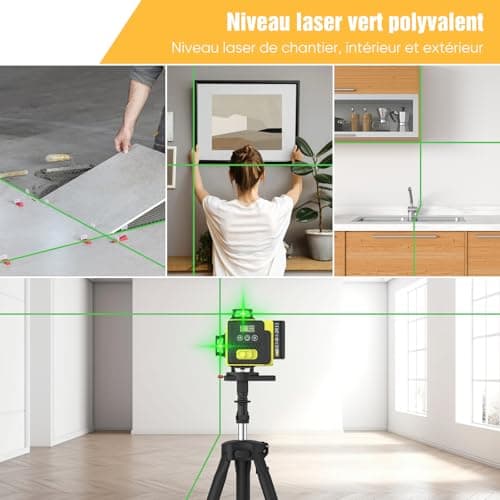 Niveau laser autonivelant 360° 4d 16 lignes laser X 4, batterie extérieure, télécommande, trépied
