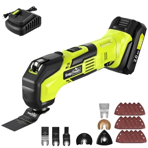 SnapFresh Multifonction sans fil 20V Multitool Multi-cutter Scie Oscillante avec 6 Vitesses 5000-18000 OPM, angle d'osci