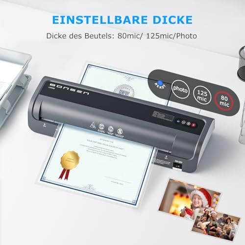BONSEN Plastifieuse A3 Anti-Blocage 100 Pochettes Incluses Température NTC Précise Maison École Bureau Plastification Ra
