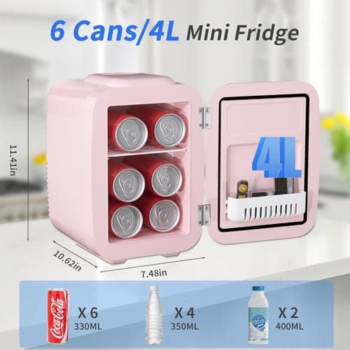 YASHE Mini Frigo de Chambre Thermoélectrique, Idéal pour Bureau et Dortoir, Rose - 4 Litres - Beauté, Nourriture, Boisso