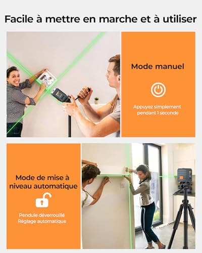 Niveau laser vert CIGMAN automatique et manuel, 30 m de portée, 4 niveaux de luminosité, précision ± 0,3 mm/1 M, batteri