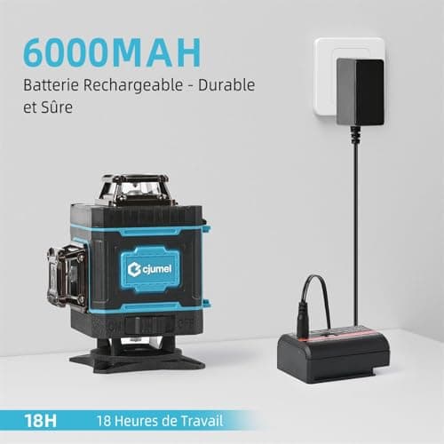 Niveau laser cjumel 4D autonivelant 4 x 360° vert rotatif multifonctionnel - niveau laser croix 16 lignes batteries 6000