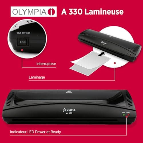 Olympia Plastifieuse A330 | Plastification à chaud et à froid | Idéal pour le bureau, l'école et le bureau à domicile Pr