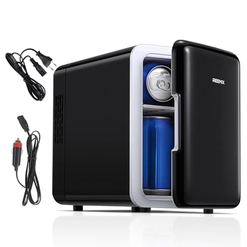 Réfrigérateur Reemix Mini Frigo de Chambre 6L/9 Canettes, Petit Frigo Portable 240V/12V, Fonction Silencieuse, Chaud et