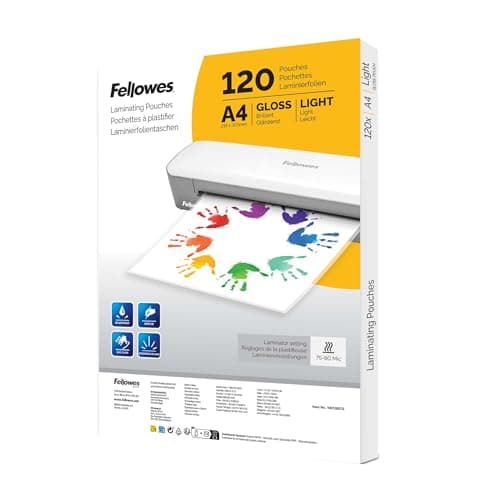 Fellowes 120 pochettes de plastification A4 brillantes, 120 pochettes - Idéales pour documents et photos - Exclusivité A