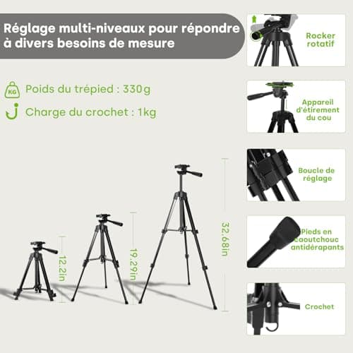 Niveau laser autonivelant LaserHorizont&vertical AA 2 x piles IP54 pour chantiers décoration DIY