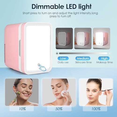 Mini Frigo pour Chambre, Petit Fr-igo Cosmetique avec Miroir LED, Frigo Voiture Thermoelectrique
