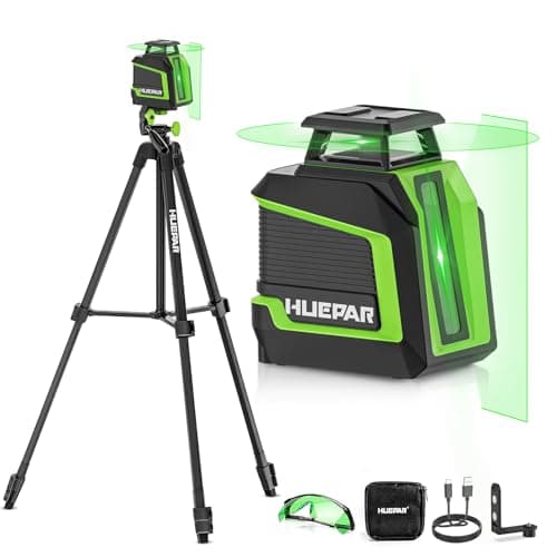 Laser Level Huepar 360° - 152m Trépied - Niveau Vert Autonivelant - Mode Impulsion - 3 Niveaux de Luminosité - Batterie