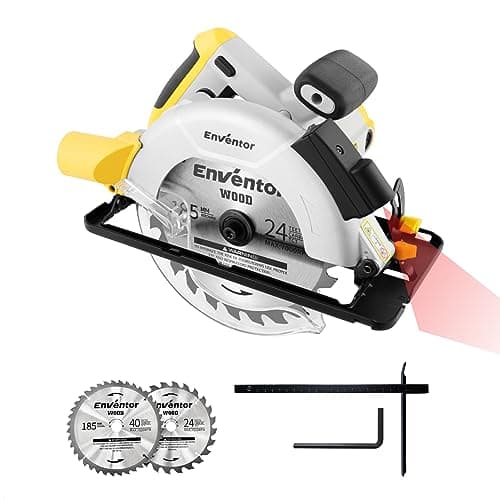 ENVENTOR Scie Circulaire 1200W, Guide Laser, Lame 185mm, Bois Métal Plastique