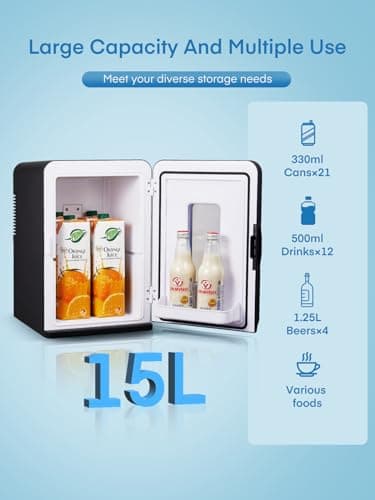 NORTHCLAN Mini Frigo de Chambre Électrique ECO Mode | Pour Voyage et Voiture | Fonction Chaud et Froid | 15L/21 Canettes