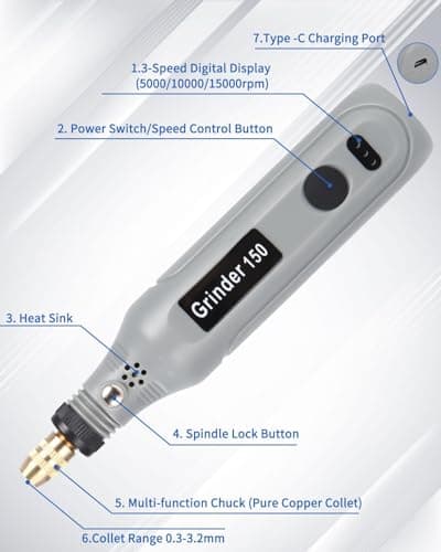 Outils Rotatif |7V Multifonction pour Professionnels - 3 Vitesse 5000-15000 rpm/min, Accessoires Inclus, Idéal pour Grav