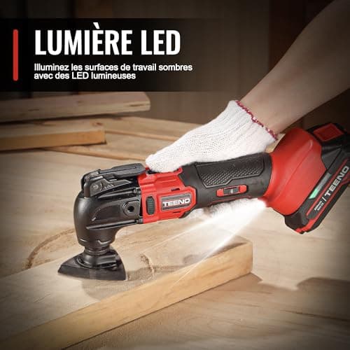 TEENO outil multifonction oscillant sans fil 20V, brushless, 6 vitesses variables, chargeur included, angle oscillant 4°