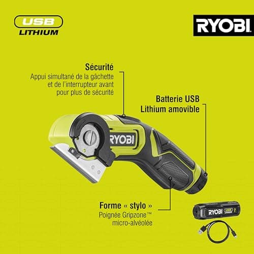 RYOBI Mini-scie 4V Câble USB C Batterie 2,0 Ah Livrée avec lame 38 mm RCT4-120G pour Jardinage et Réparations