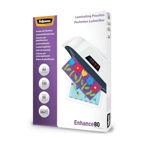 Pochettes de plastification Fellowes A4 80 microns Pack de 100, Qualité Haute pour Photos et Affiches, Idéal Professionn