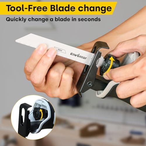 Scie Sabre Sans Fil Enventor 20V 2,0Ah, Idéal pour Couper Bois, Métal et PVC Batterie et Chargeur Inclus