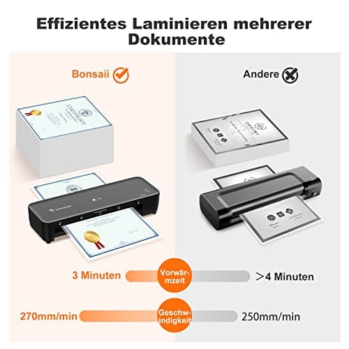 Plastifieuse Bonsaii A4 chauffage rapide stratifié 80-100 microns résistant aux bourrages portable école bureau maison L