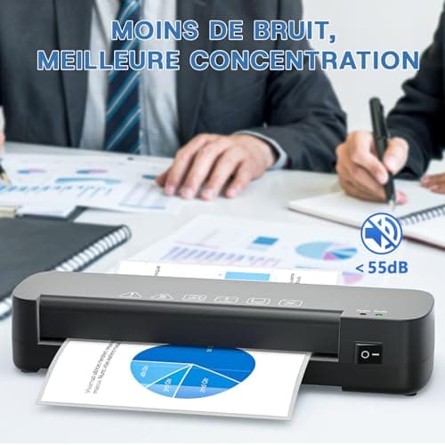 Plastifieuse A4 thermique avec 15 pochettes pour bureau et maison École Restaurant Noir