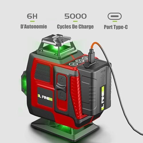 Laser Niveau 4D 16 Lignes Vertavec Télécommande, Auto-nivellement ±3°, 2 Batteries Rechargeables et Support Magnétique 3