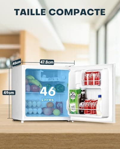 Upstreman 46L Mini Frigo Congélateur Blanc pour Chambre et Bureau Économie D'Énergie Silencieux Thermostat Réglable