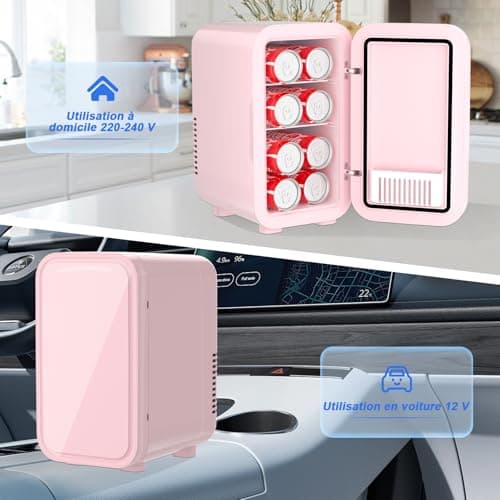 YASHE Mini réfrigérateur 6 litres thermoélectrique, pour dormeuses/voitures, soins de la peau, rose