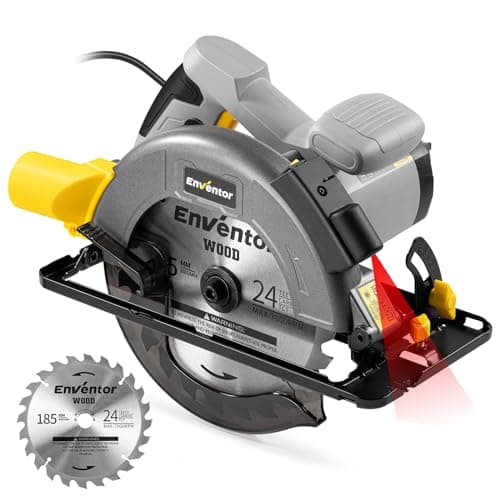 ENVENTOR Scie Circulaire Électrique 1400W pour Bois + Guide Laser + Moteur en Cuivre Pur