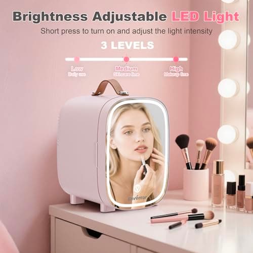 Enventor Mini Frigo 4L/6 canettes | Refroidisseur et réchauffeur | Chambre | Voiture | Cosmétiques | LED | Rose
