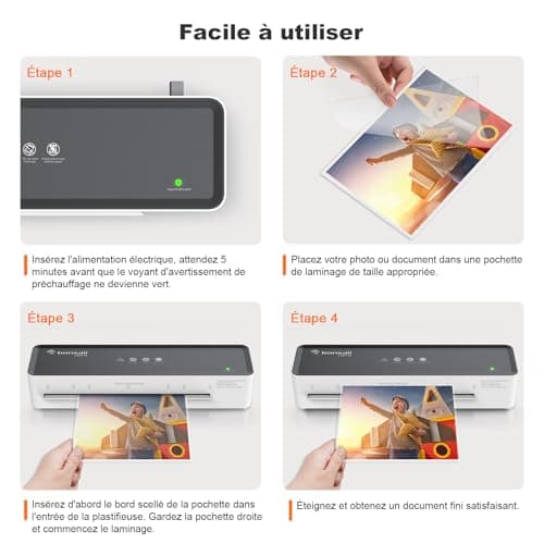 Plastifieuse Bonsaii A4 L421-A: ABS pour documents sans bourrage, bureau et maison, 80-100 microns, 5 films inclus