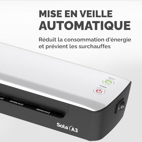 FELLOWES Plastifieuse Sola A3 Blanche, Fonctions Anti-Bourrage et Arrêt Automatique, Temps De Chauffe 4 Minutes - Exclus