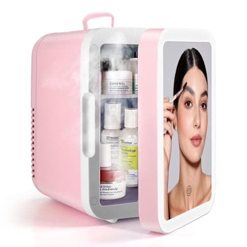 Mini Frigo pour Chambre, Petit Fr-igo Cosmetique avec Miroir LED, Frigo Voiture Thermoelectrique