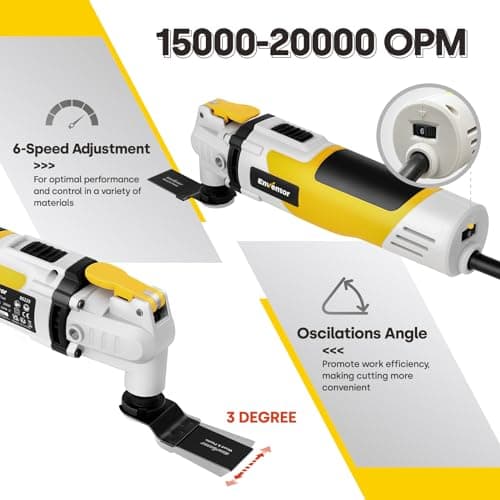 Outil Multifonction ENVENTOR Oscillant 280W pour Couper, Poncer, Gratter, Scier - 42 Accessoires - 6 Vitesses Variables