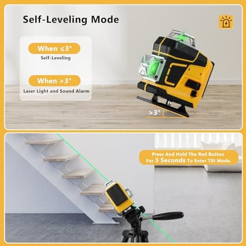 Niveau laser 4D 16 lignes pour professionnels avec 3° nivellement automatique et batterie au lithium rechargeable