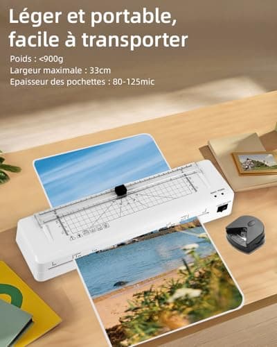 Plastifieuse A3 avec Coupe-Papier et Plastification Thermique & Froide | Parfaite pour Bureau & Ecole | Traits Ronds | A