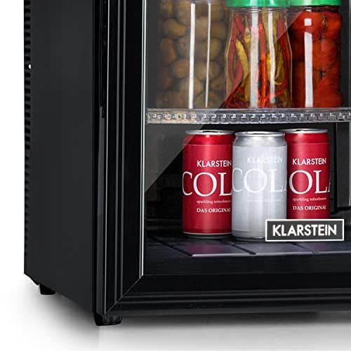 Klarstein Mini Frigo de Chambre 42L pour Snacks et Boissons, Réfrigérateur Silencieux et Économe Électrique avec Étagère — Noir