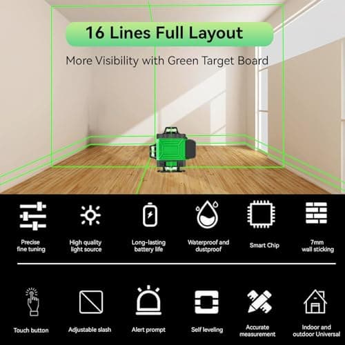 Niveau laser 4D 16 Lignes Niveau Laser Vertical Horizontal Autonivelant 4 x 360° 2600 mA Batteries rechargeables IP54 Su