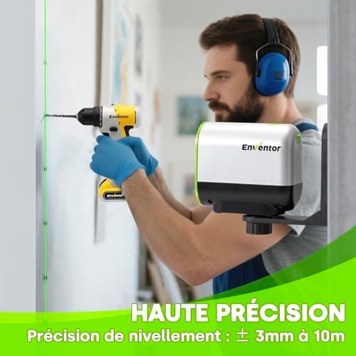 ENVENTOR Niveau Laser Vert Autonivelant 360 Rotatif, Mode Pulsé, 50M Étendue, USB Charge, Ligne Laser Croix/Horizontale