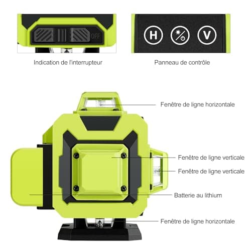 STANEW Niveau laser chantier autonivelant 4D 16 lignes vertMode pulsé extérieur 2x2400mAh batterie rechargeable+support