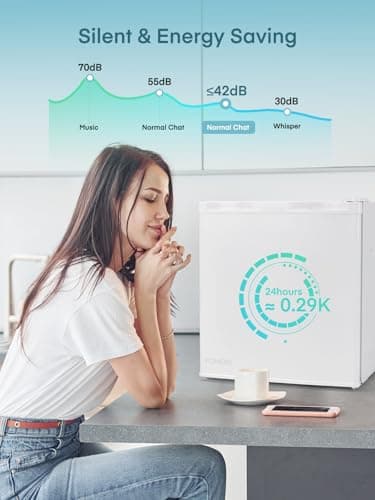 FOHERE Mini Réfrigérateur 46L, Élégant et Silencieux pour la Maison et le Bureau, Pieds Réglables avec Congélateur, Blan
