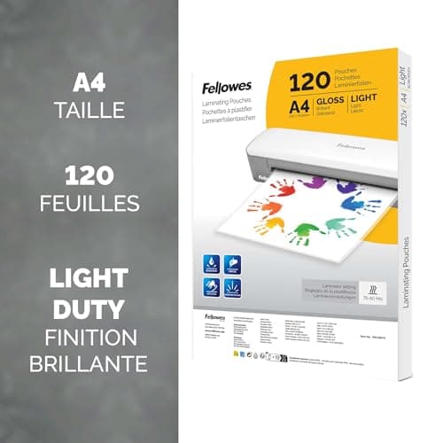 Fellowes 120 pochettes de plastification A4 brillantes, 120 pochettes - Idéales pour documents et photos - Exclusivité A