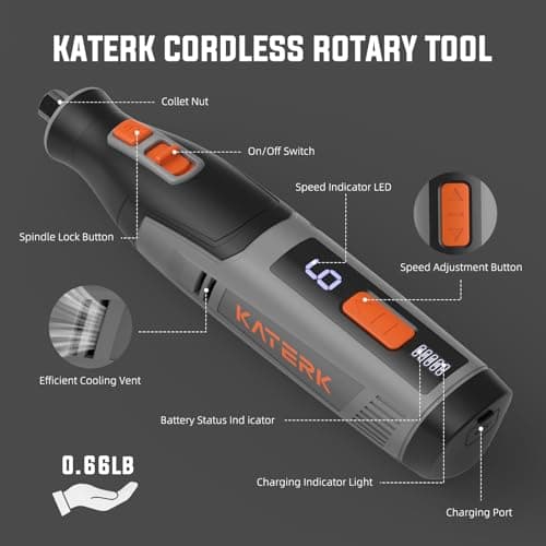 Katerk Outils Rotatifs Multifonction Gris - Perçage, Polissage et Bricolage avec 6 Vitesses et 4000 mAh Batterie