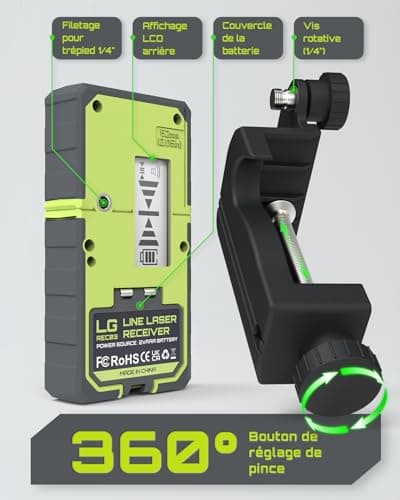 LasGoo Détecteur Laser LG-REC03 pour nivellement laser - récepteur pulsé, portée de 50 m, écrans LCD rétroéclairés, haut
