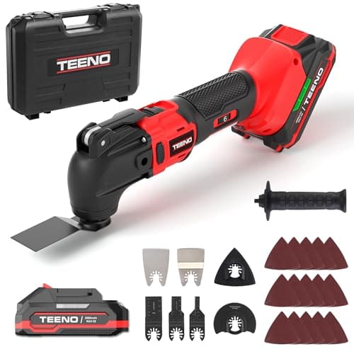 TEENO Outil Multifonction Oscillant 20V | Puissant & Électrique | 6 Vitesses Variables | 8500-21000 tr/min | 4° Oscillat