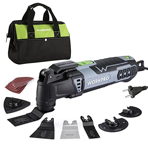 Outil MULTIFONCTION WORKPRO 300W pour Sciage et Polissage - 7 Vitesses Réglables et 17 Accessoires Inclus - Angle d'Osci